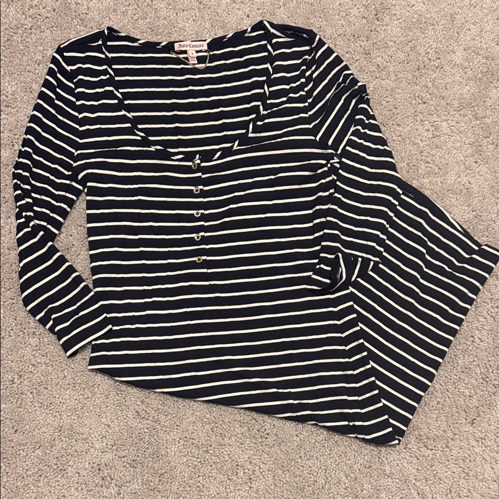 Juicy Couture Navy and White Striped Midi Dress